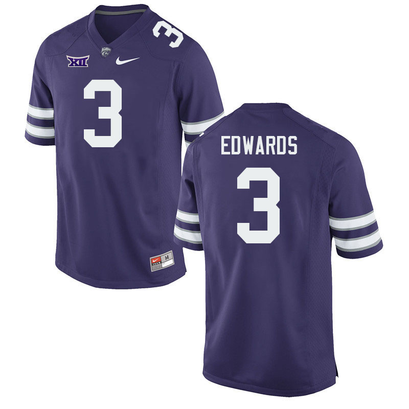 Kansas State Wildcats #3 Dylan Edwards College Football Jerseys Stitched-Purple